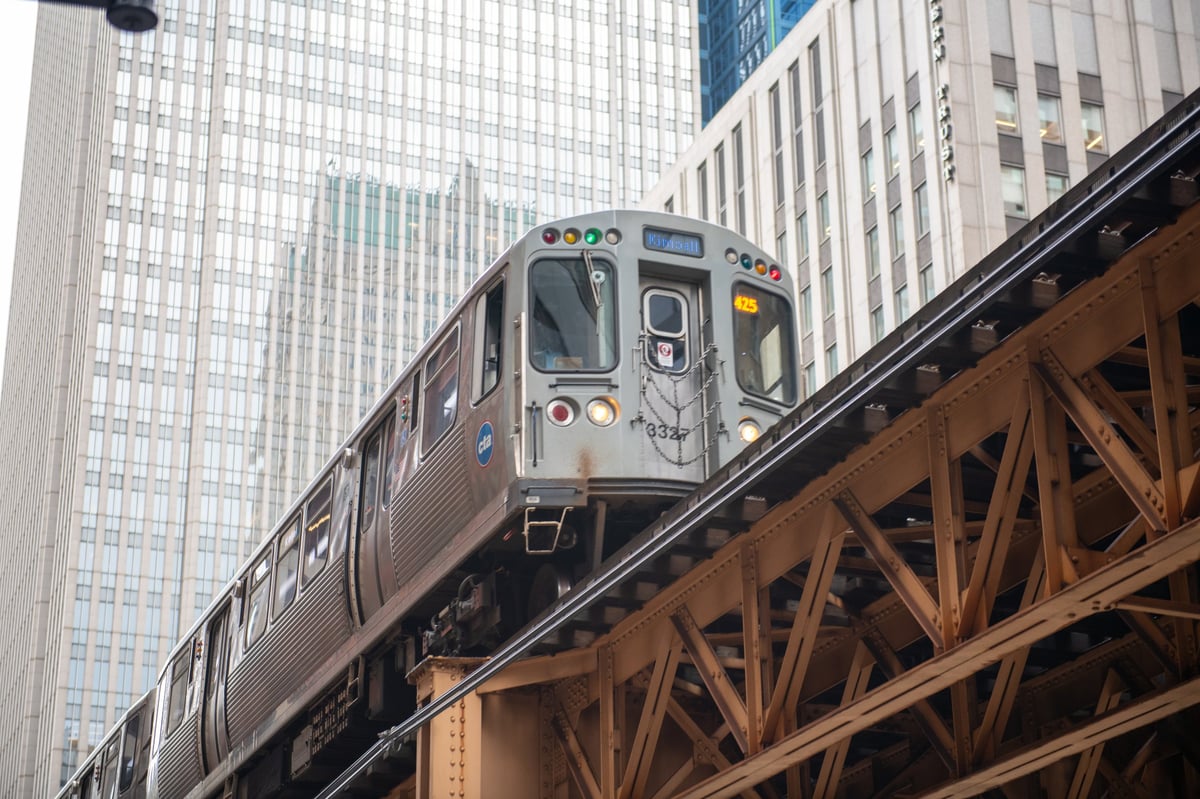 View of an urban commuter train in the city